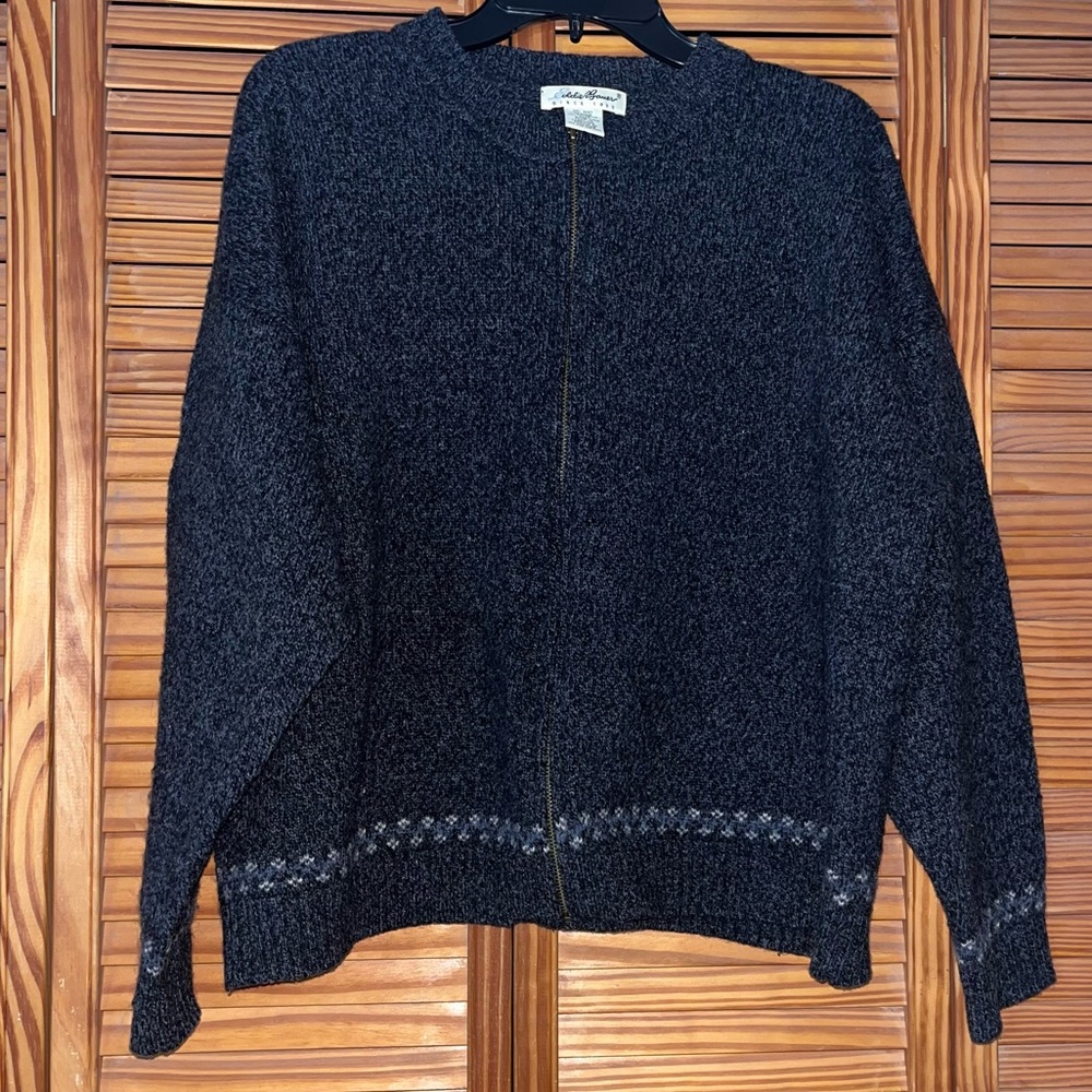 Eddie Bauer Women’s Gray Wool Full Front Zipper Cardigan Sweater Size XL‎